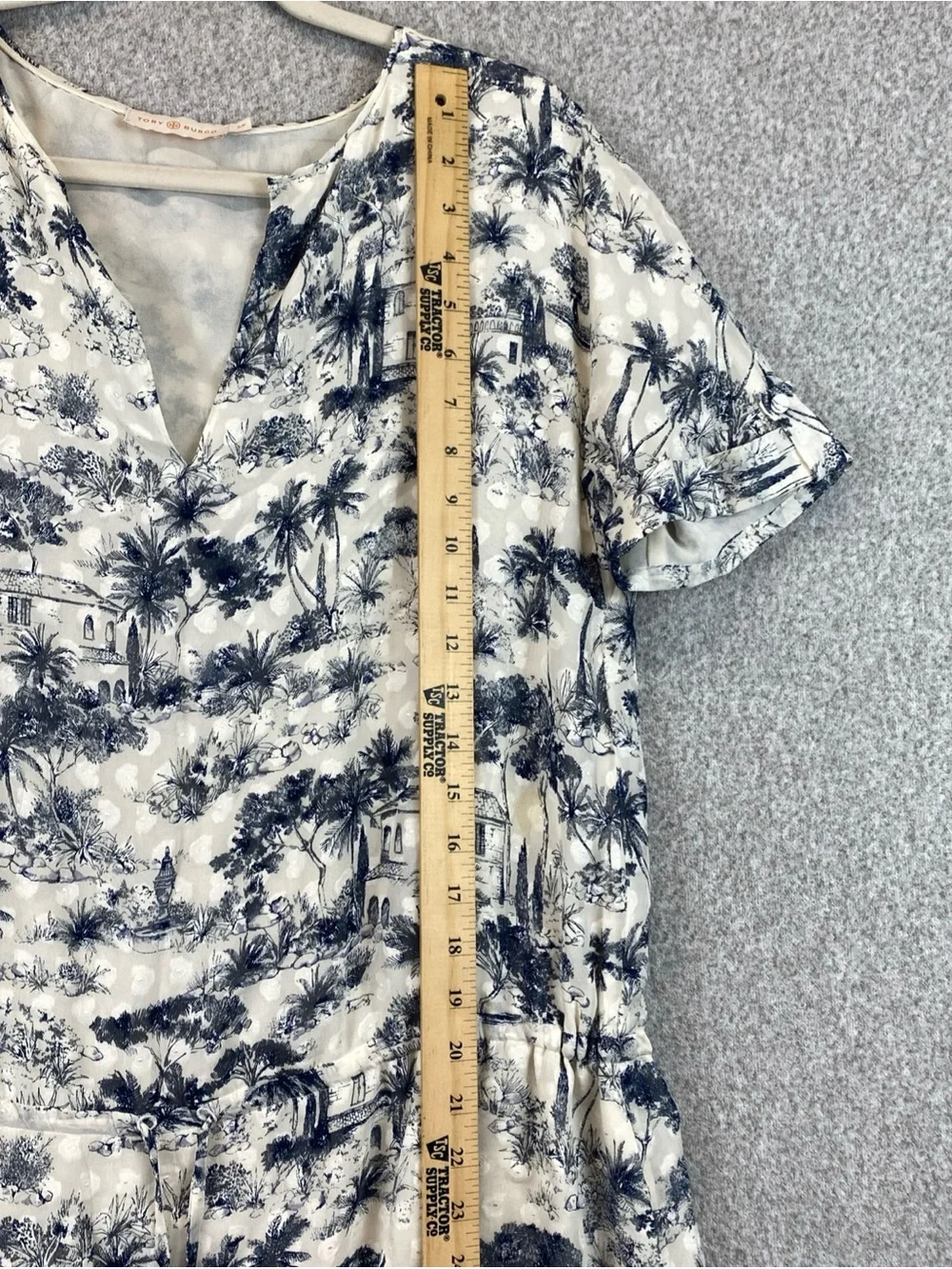 Tory Burch Silk Tropical Print Shirt Dress Purple Size S Silk Blend Tied Waist